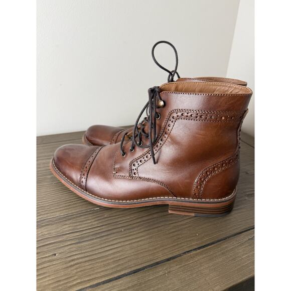 G.H. Bass & Co. Barrington Boots Brown Leather Lace Up Cap Toe Mens Size 10 - Picture 1 of 9